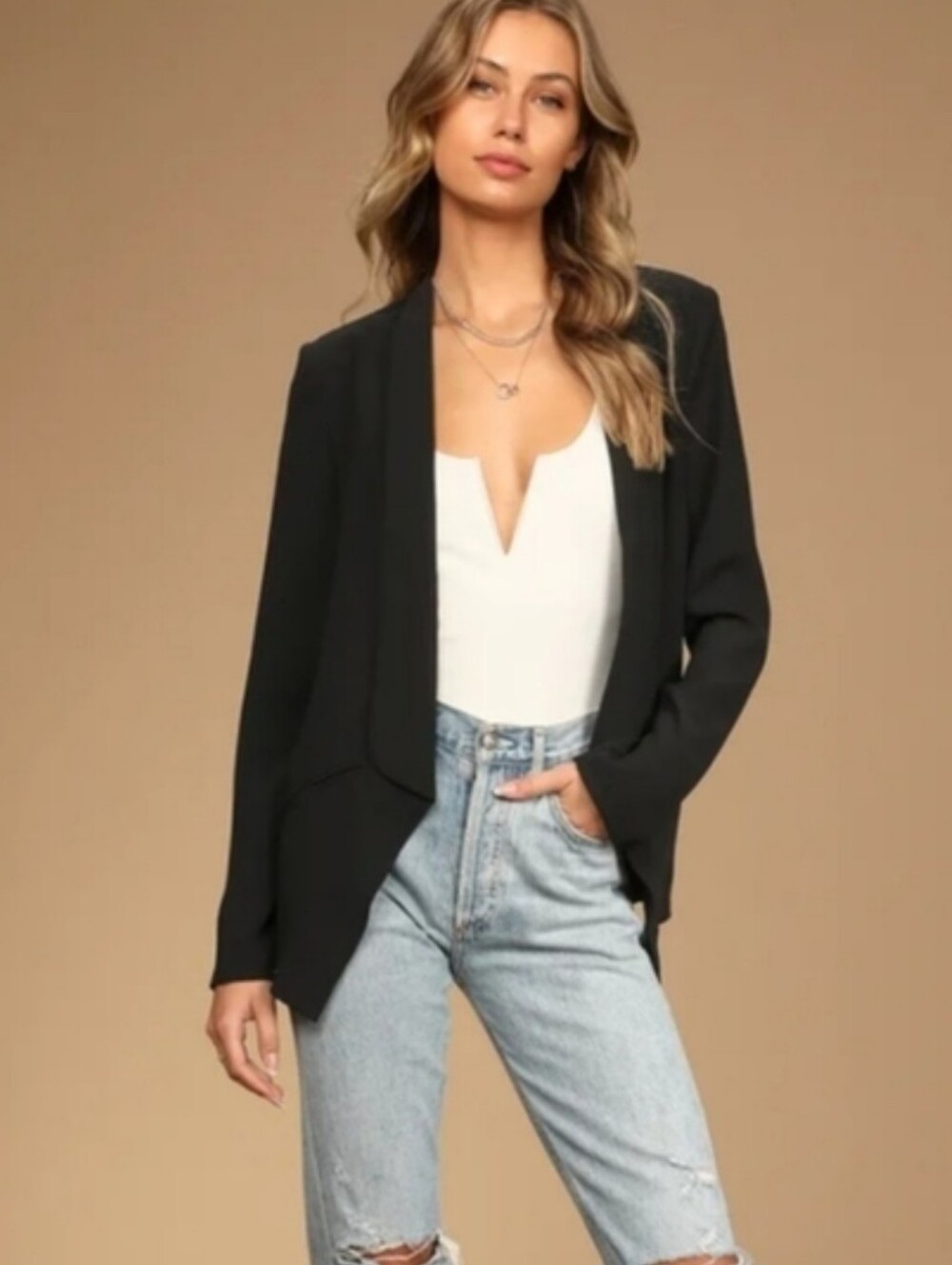 Lulu's Black Draped Open-Front Blazer